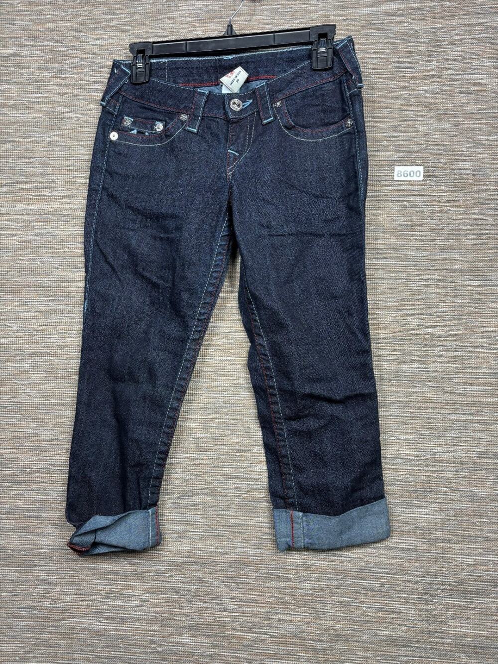 True Religion WLHJ58FE2 Americana Chain Dark Rinse Capri Jeans Womens Size 26